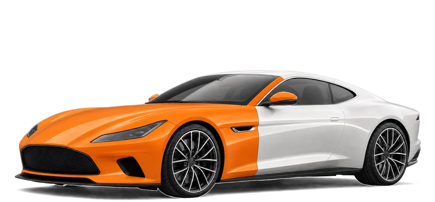 Fahrzeugschema Sportwagen: Front, Haube, Kotflügel, Spiegel und A-Säule mit Lackschutzfolie