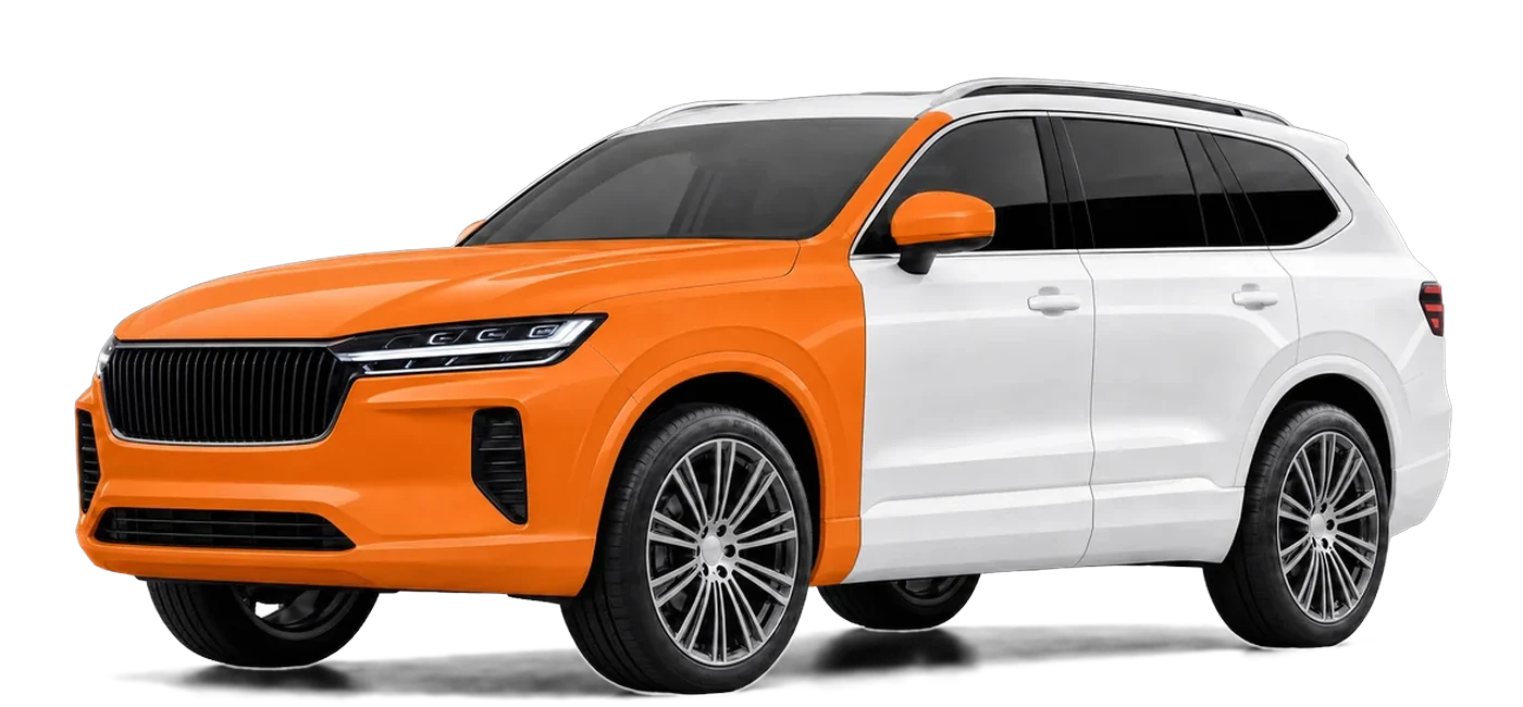 Fahrzeugschema SUV: Front, Haube, Kotflügel, Spiegel und A-Säule mit Lackschutzfolie