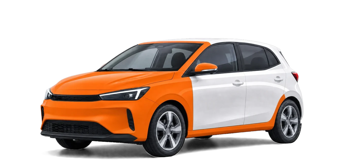 Fahrzeugschema Kleinwagen: zusätzlich Schweller, Dachansatz und A-Säulen mit Lackschutzfolie