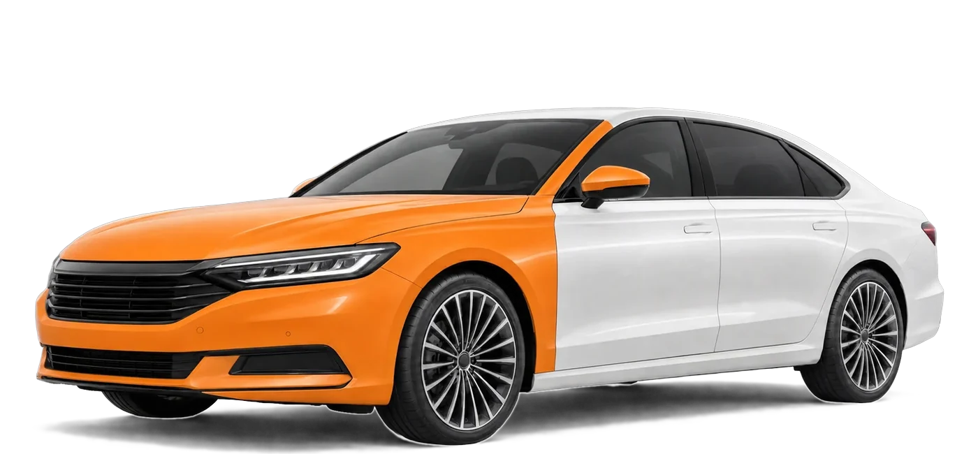 Fahrzeugschema Limousine: Front, Haube, Kotflügel, Spiegel und A-Säule mit Lackschutzfolie